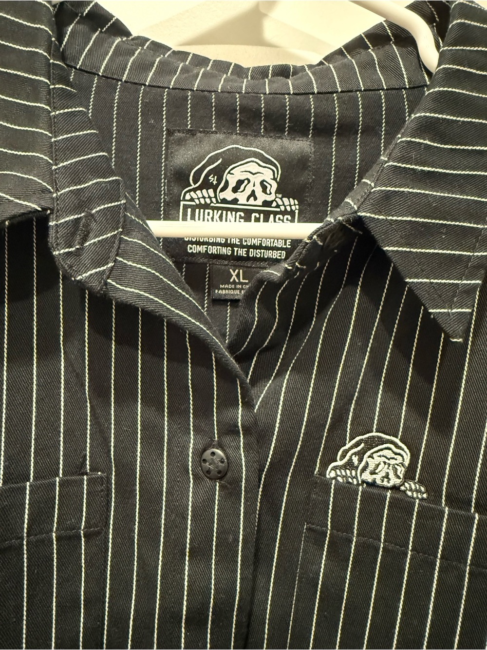 Lurking Class Black Pinstripe Women’s Button-Up Shirt